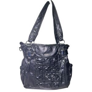 Angel Barcelo Black Faux Leather Slouchy Hobo Shoulder Bag Satchel Travel Purse